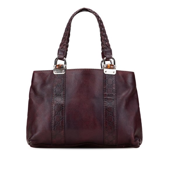 GUCCI Red Leather Bamboo Tote Bag - Picture 1 of 10